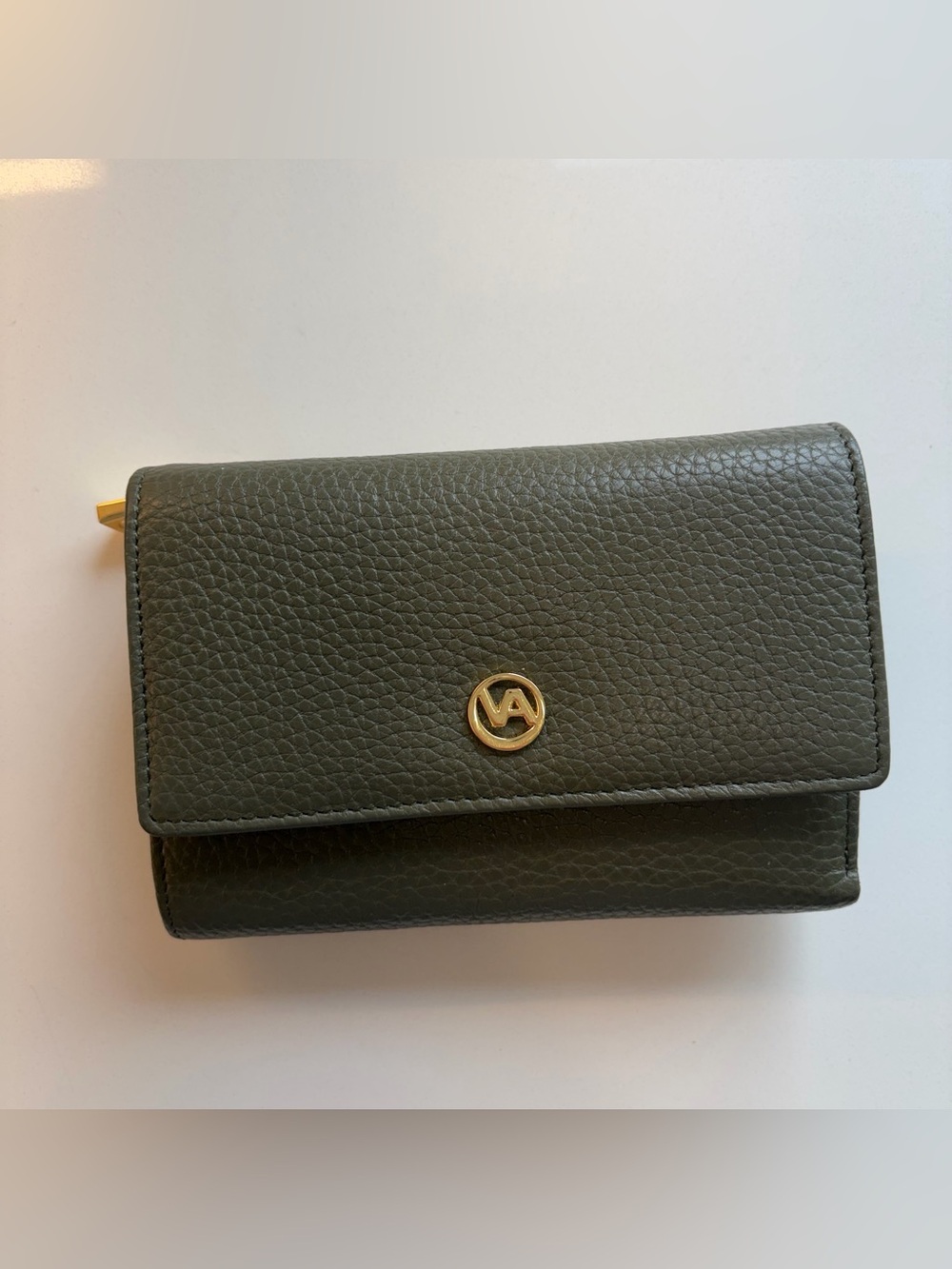 Valentina Olive Green Pebbled Leather Trifold Wallet 100% made in Italy